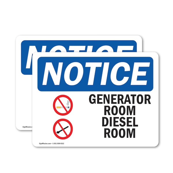 Signmission Generator Room Diesel Fuel Sign With Symbol, 7 in W x Rectangle, Vinyl Decal OS-2PACK-NS-D-57-L-13100 - main